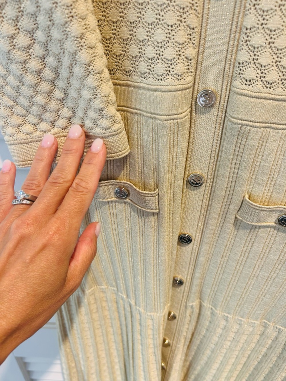 Sandro Cream Button-Front Knit Midi Dress - Picture 4 of 5